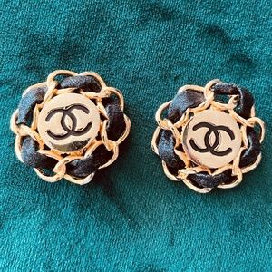 Vintage Authentic Gold Tone Leather Chanel Clip On